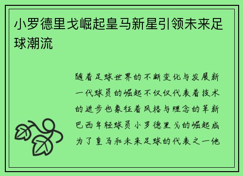 小罗德里戈崛起皇马新星引领未来足球潮流
